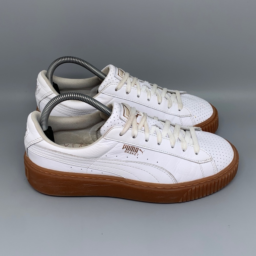 Puma Basket Platform White Gum Sole Sneakers 365692-02 Women’s Sz 9‎